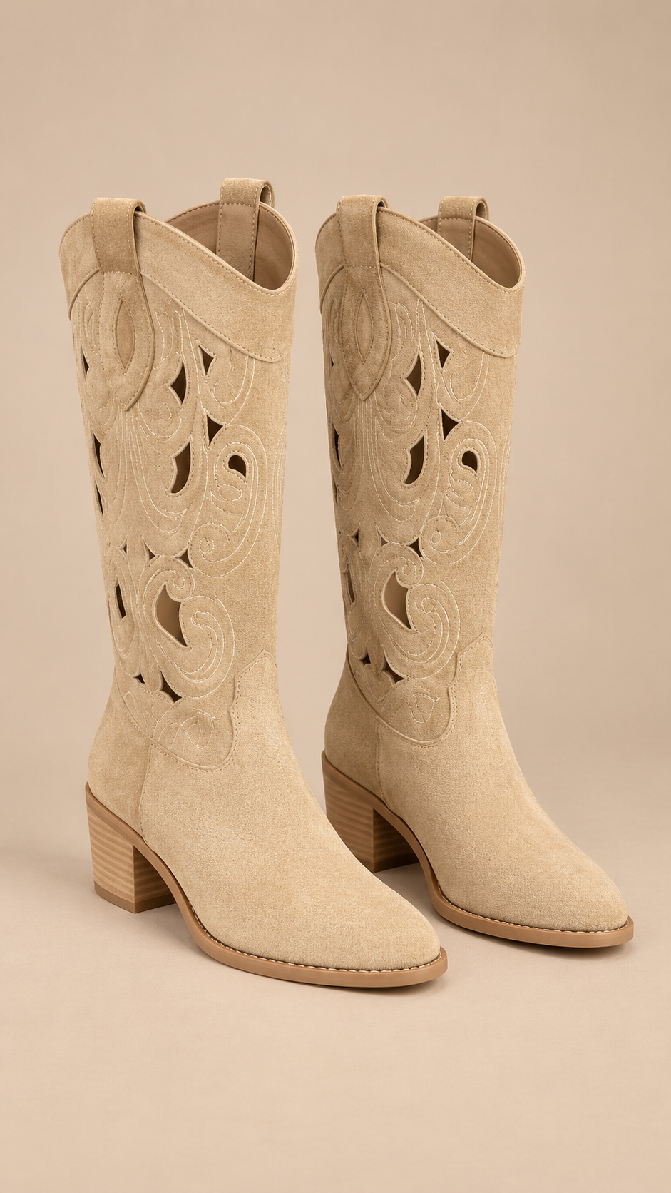 Marisela Cutwork Western Boots — khaki product only