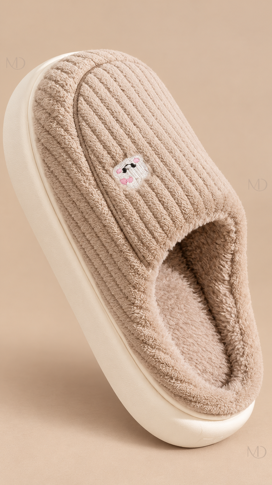 Mirren Corduroy Slippers — khaki shoe detail