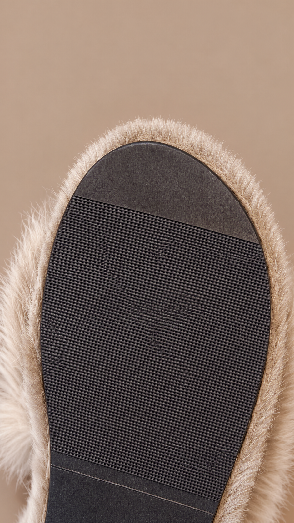 Paloma Rabbit-Fur Slide — khaki shoe sole