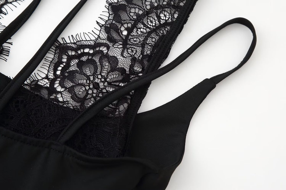 Lace Trim Halter Bodysuit