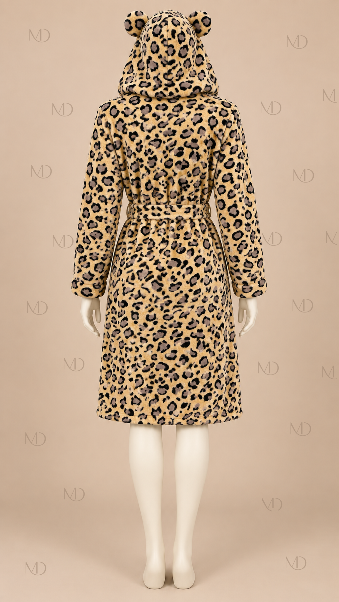 Leona Hooded Fleece Robe — Leopard mannequin back