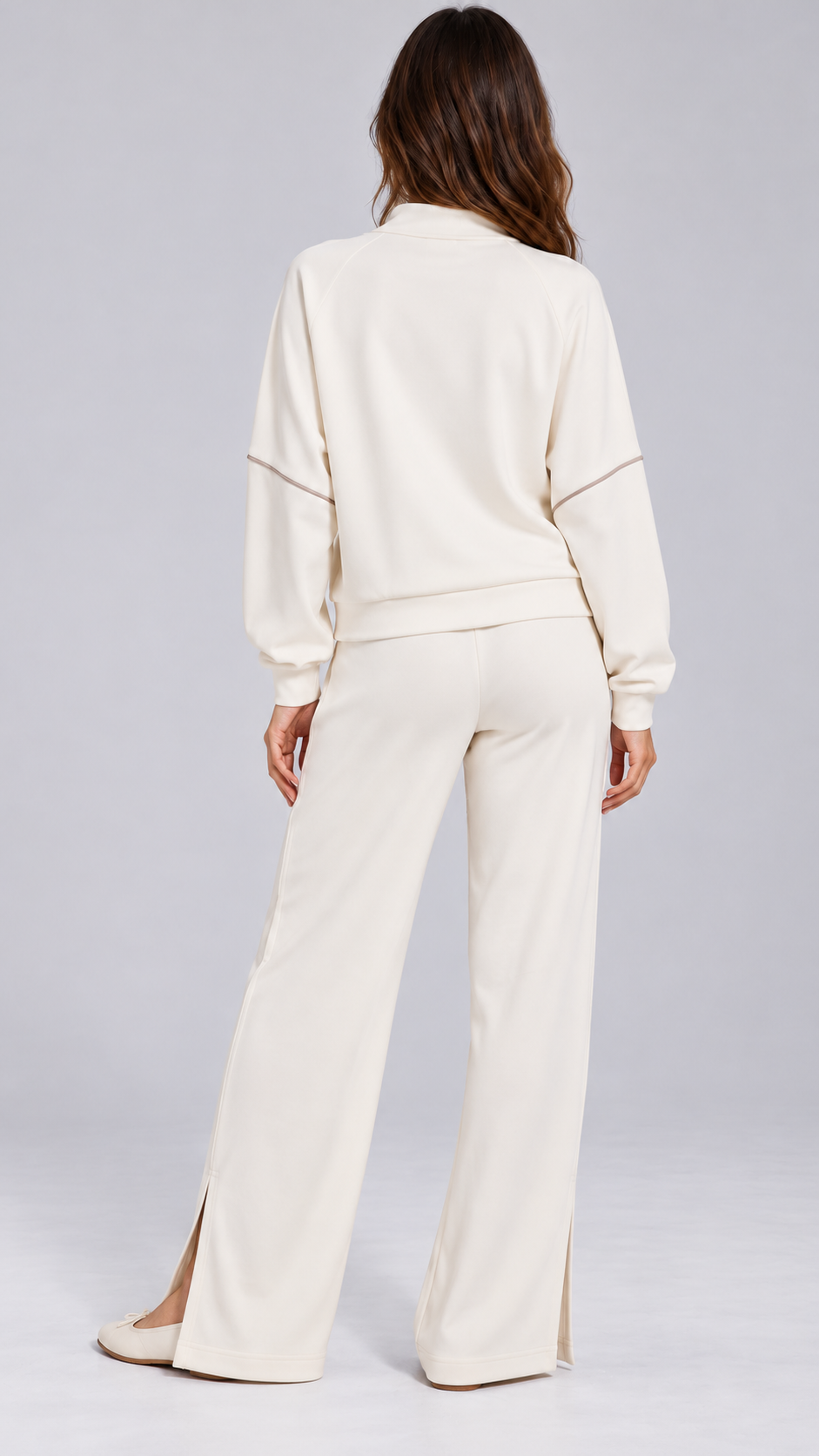 Henna Split-Hem Lounge Set — Light Beige model back