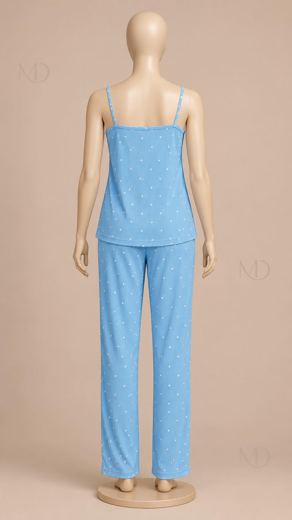 Fiammetta Heart-Dot Cami Pajamas — light blue mannequin back