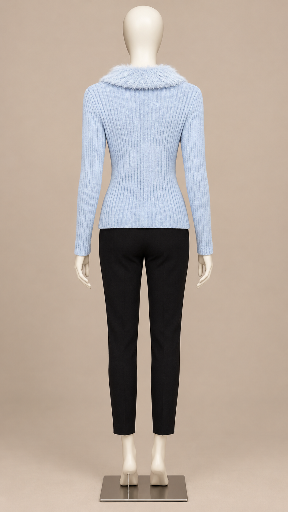 Kirsi Shag-Collar Cardigan — light blue mannequin back