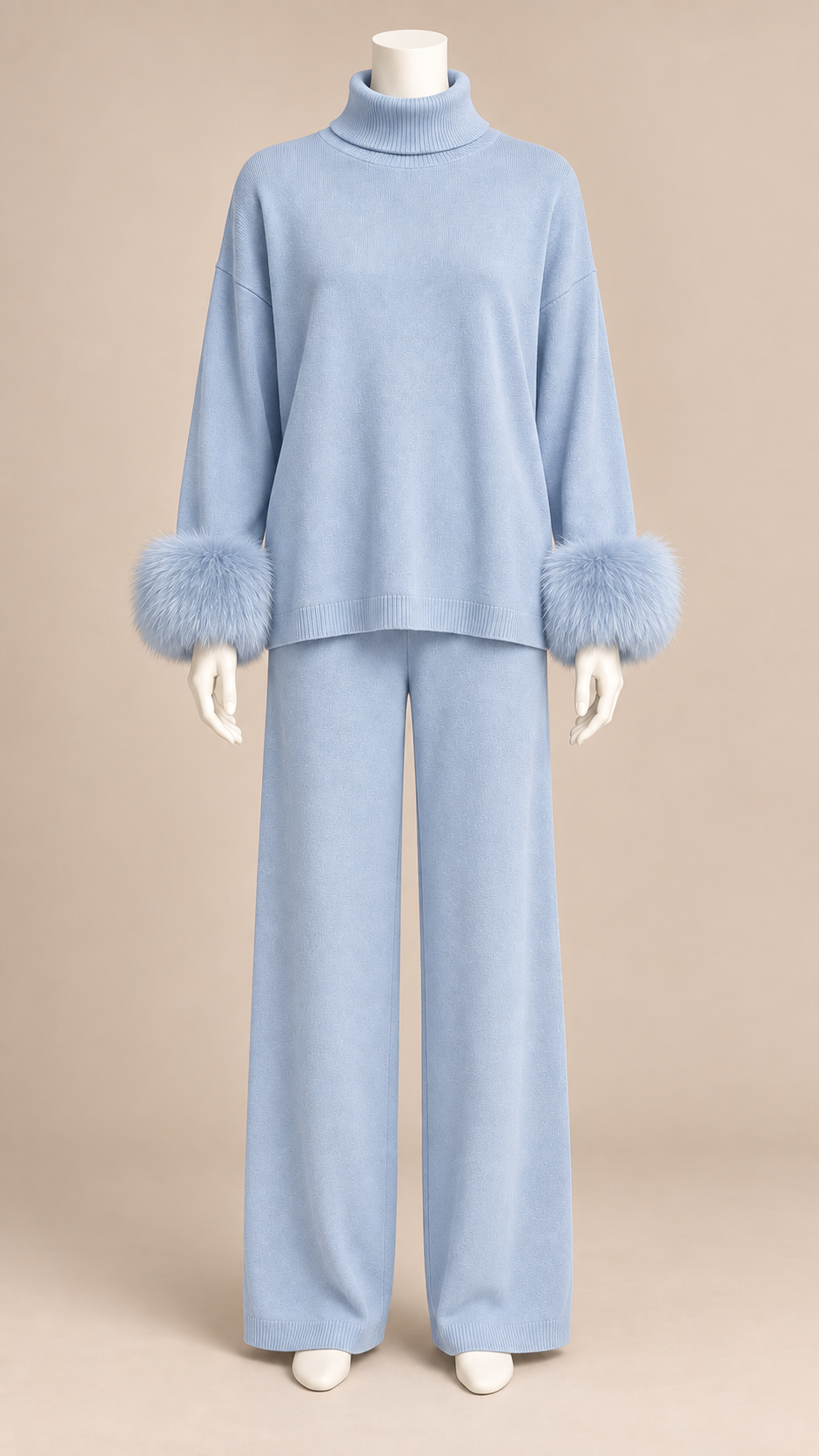 Noor Fur-Pom Knit Set — light blue mannequin front