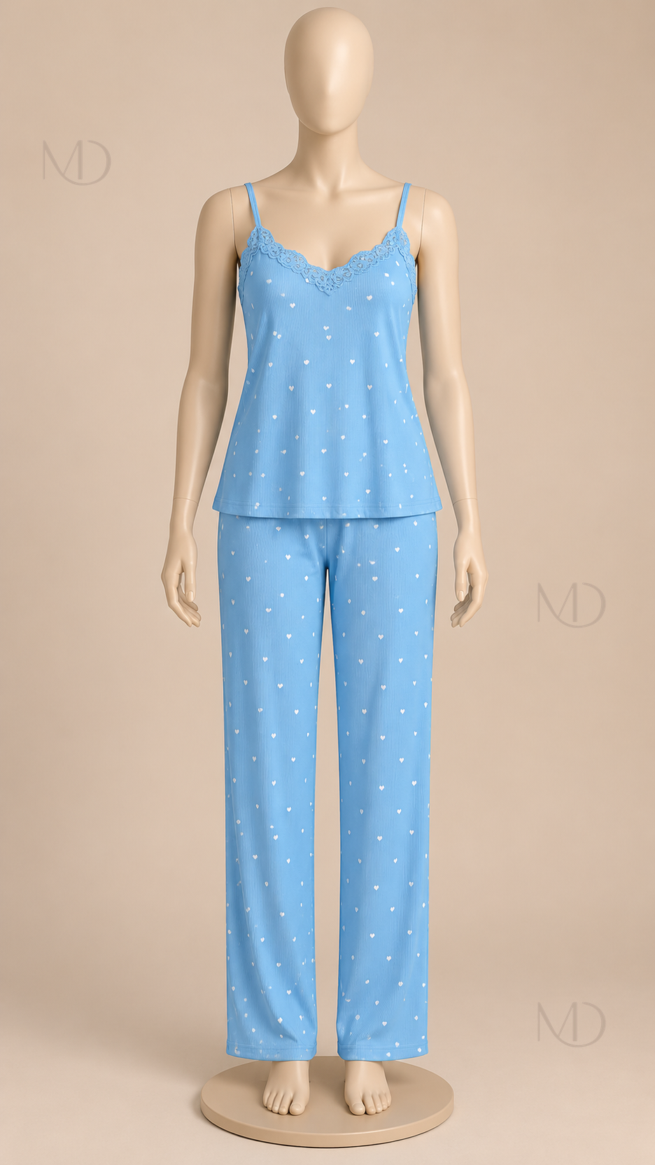 Fiammetta Heart-Dot Cami Pajamas — light blue mannequin front
