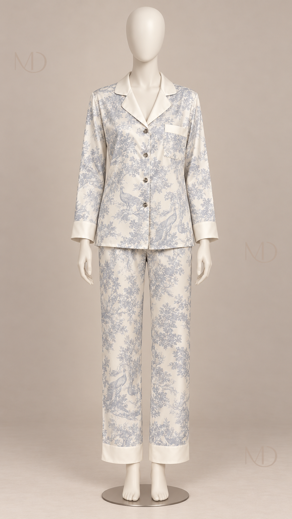 Coraline Toile Pajama Set — light blue mannequin front