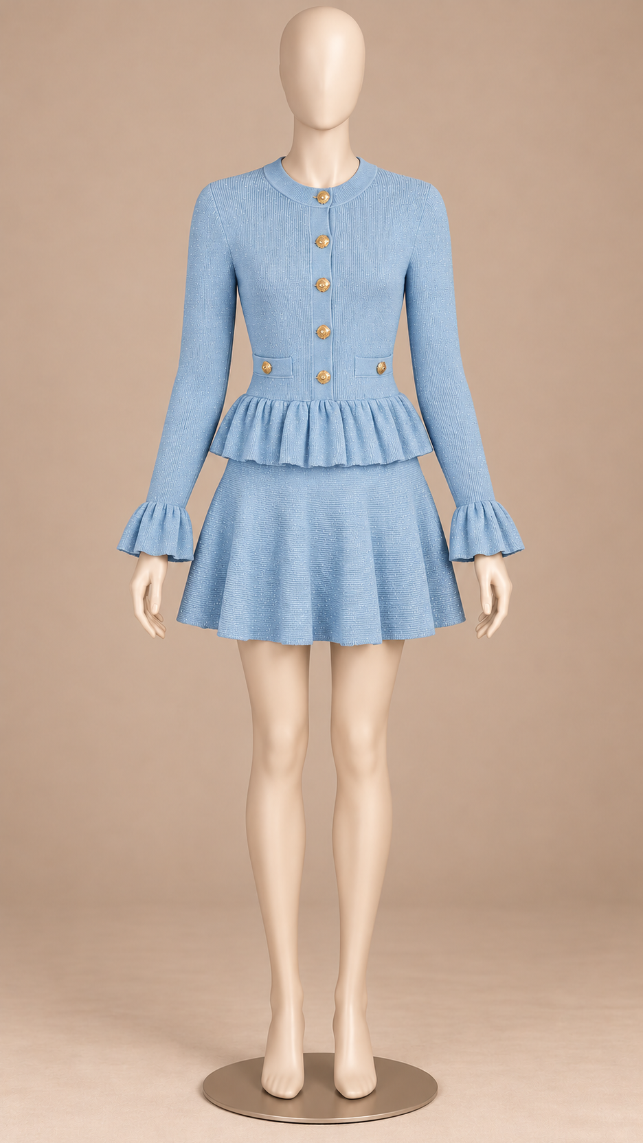 Clarissa Peplum Mini — light blue mannequin front