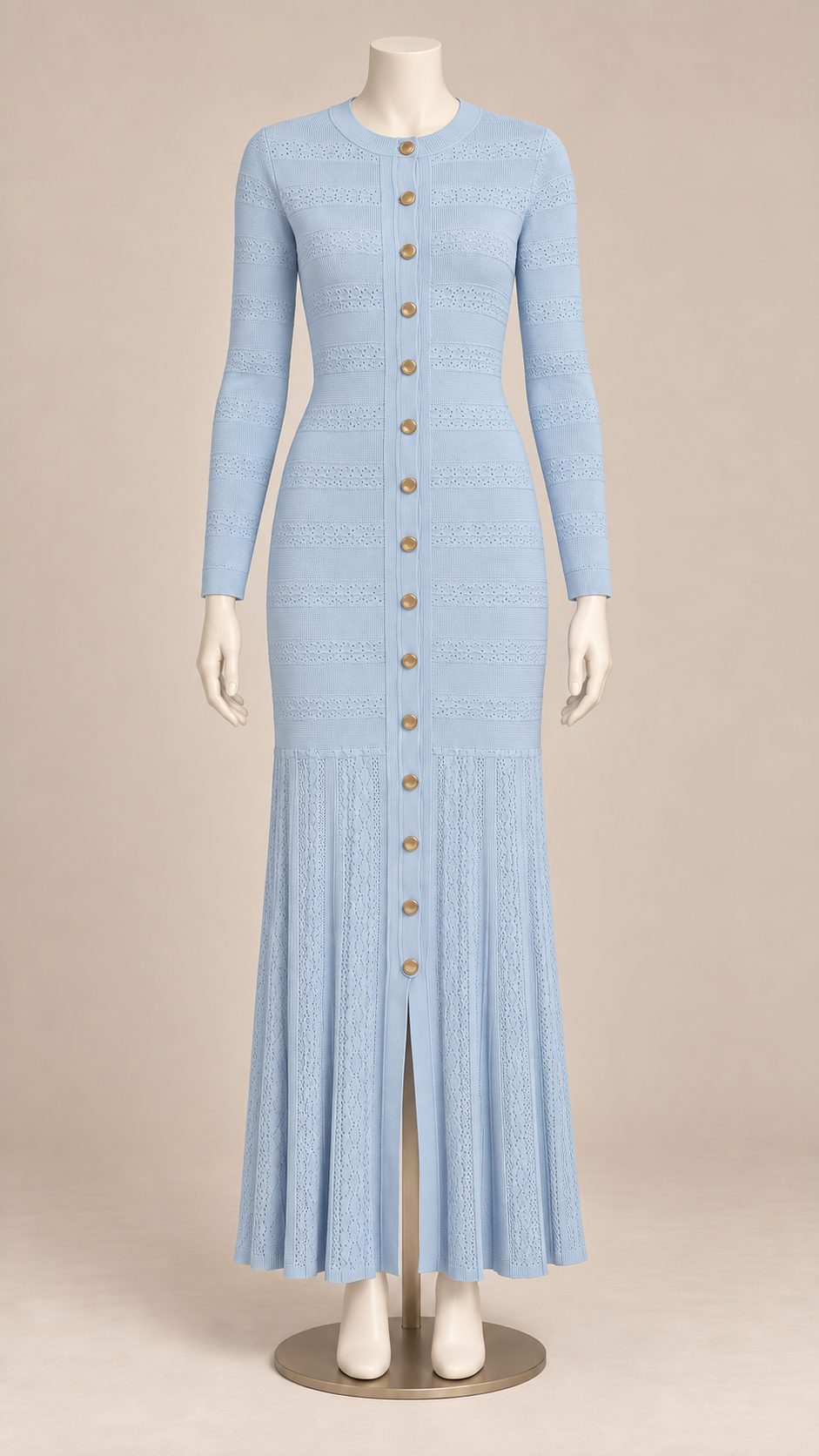 Noemi Ribbed Knit Maxi Dress — light blue mannequin front
