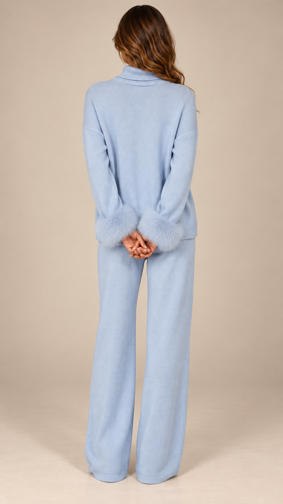 Noor Fur-Pom Knit Set — light blue model back