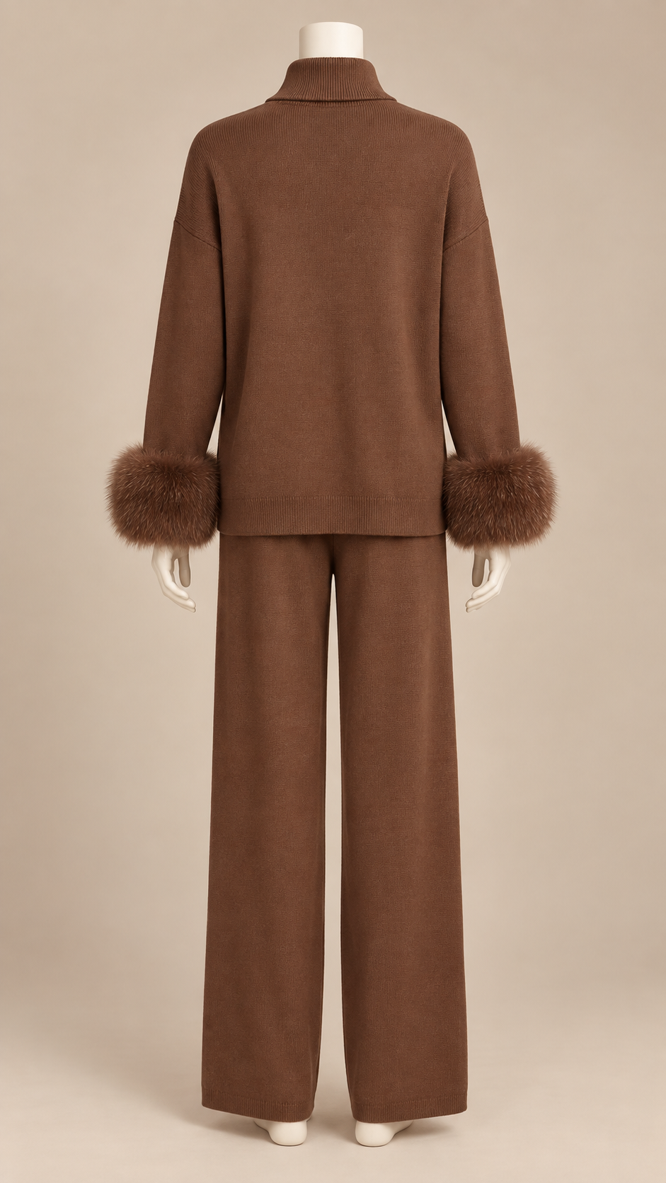Noor Fur-Pom Knit Set — light brown mannequin back