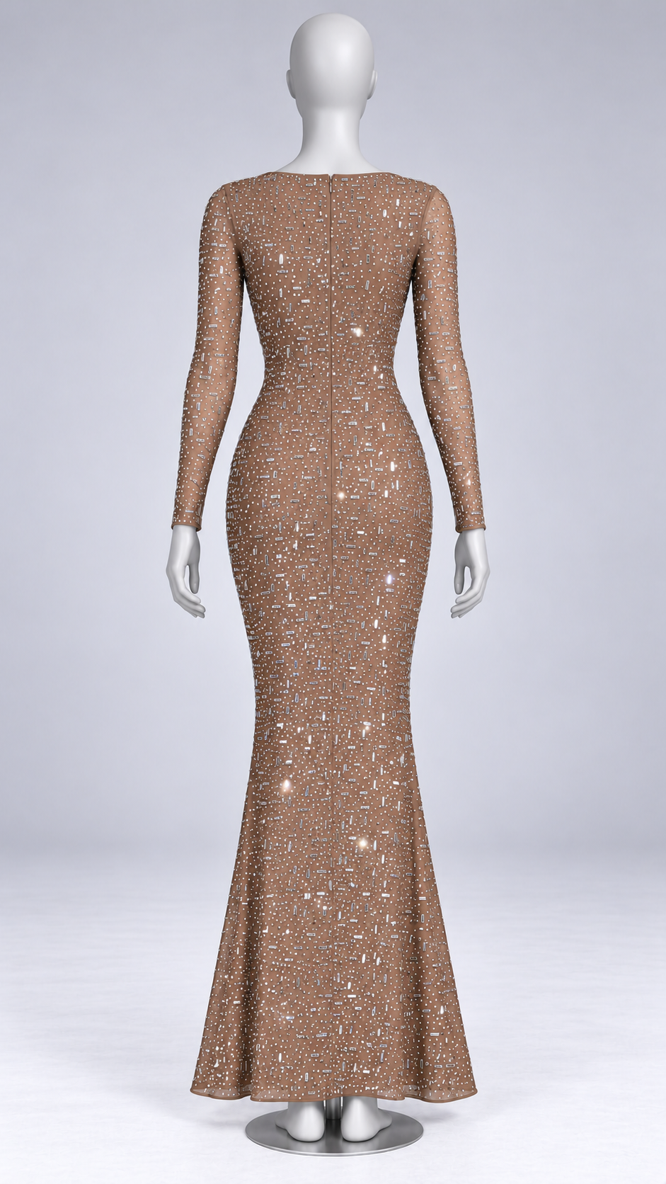 Amaryllis Sheer-Mesh Maxi — light brown mannequin back