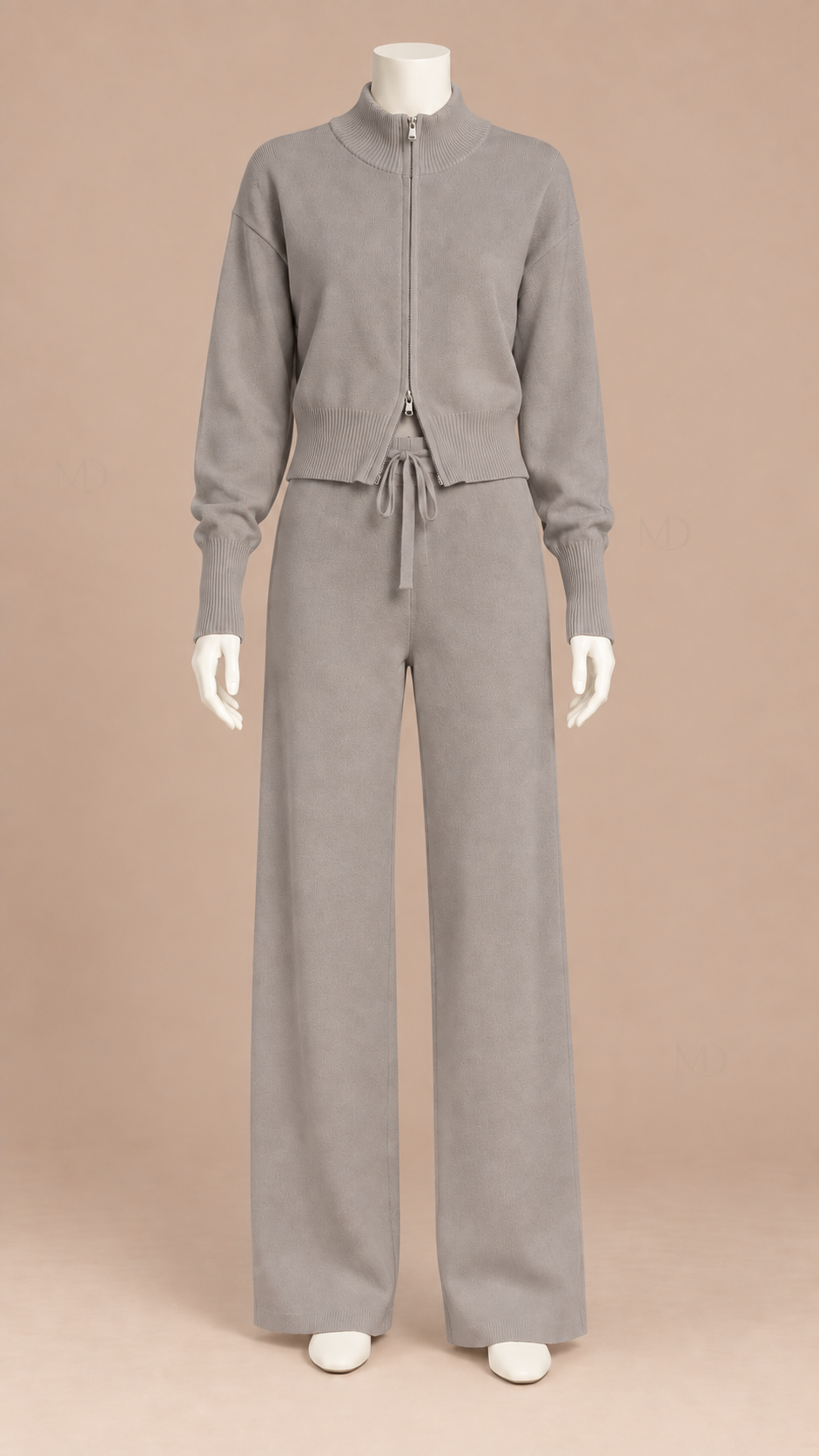 Sienna Double Zip Knit Set — light brown mannequin front