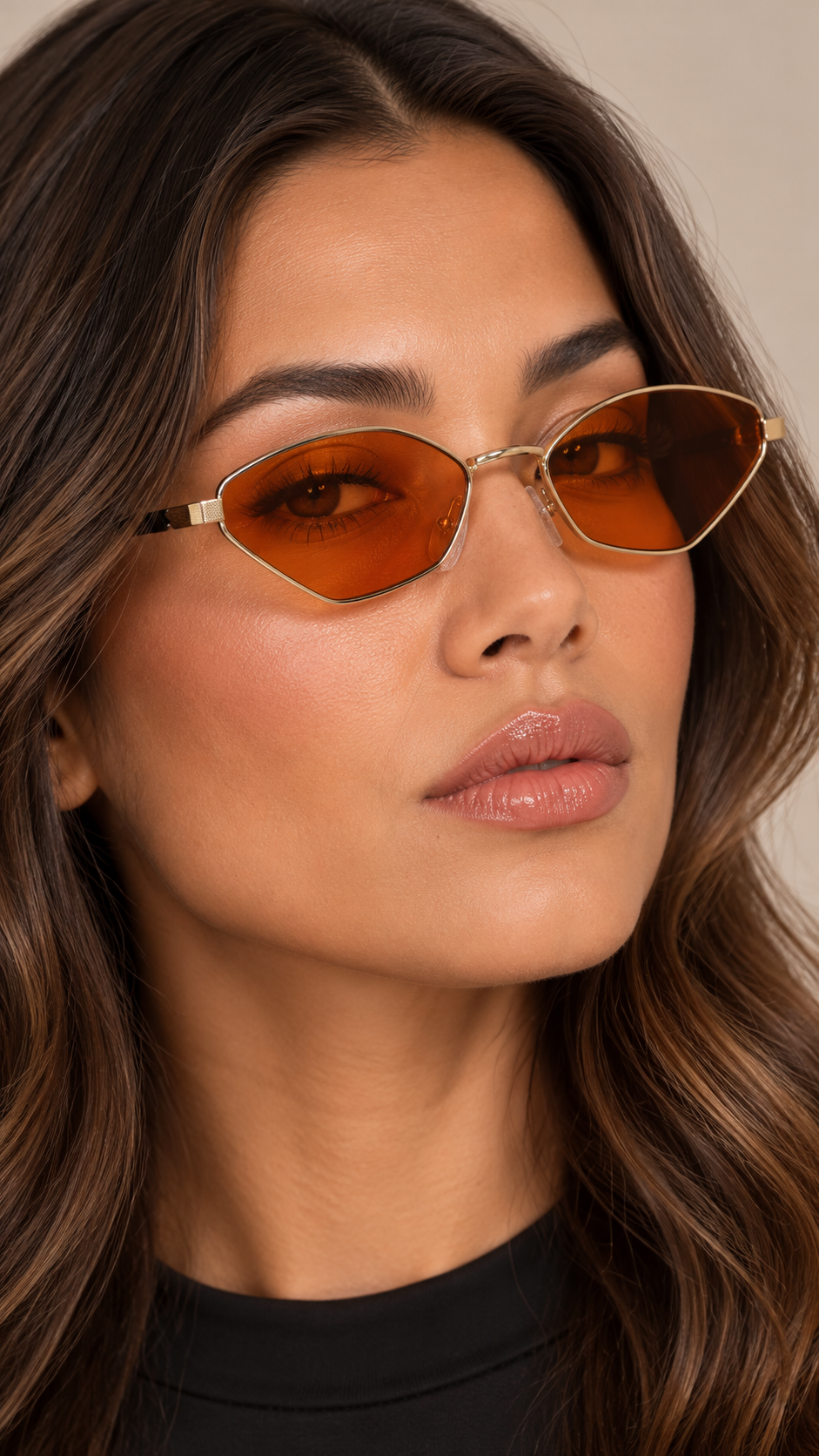 Perpetua Diamond Sunglasses — light brown worn closeup