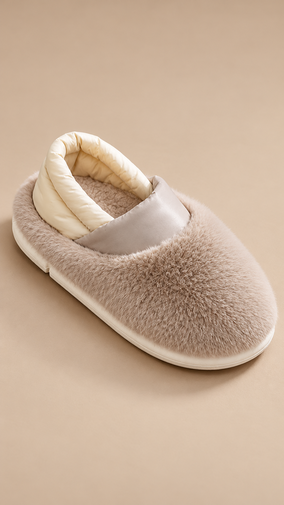 Lucienne Quilt-Collar Slipper — Light coffee shoe detail