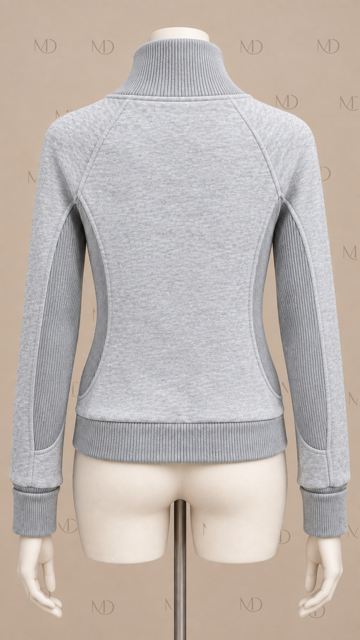 Yuzu Studded Fleece Zip Jacket — Light Gray mannequin back