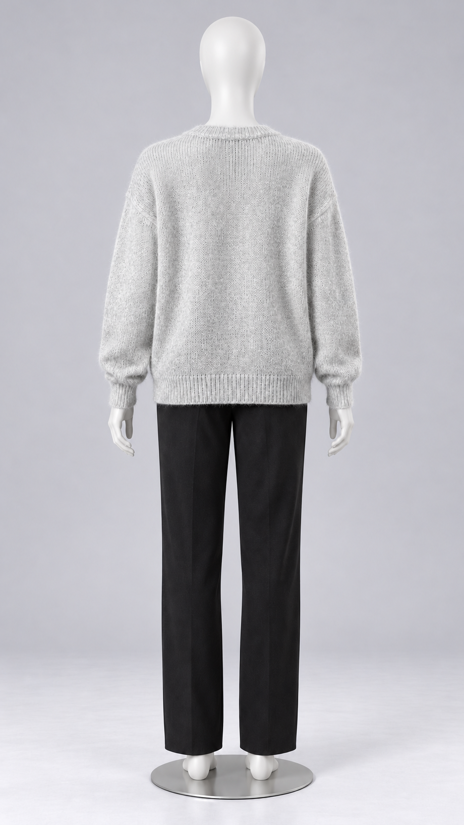 Celestine Shell-Button Cardigan — Light Gray mannequin back