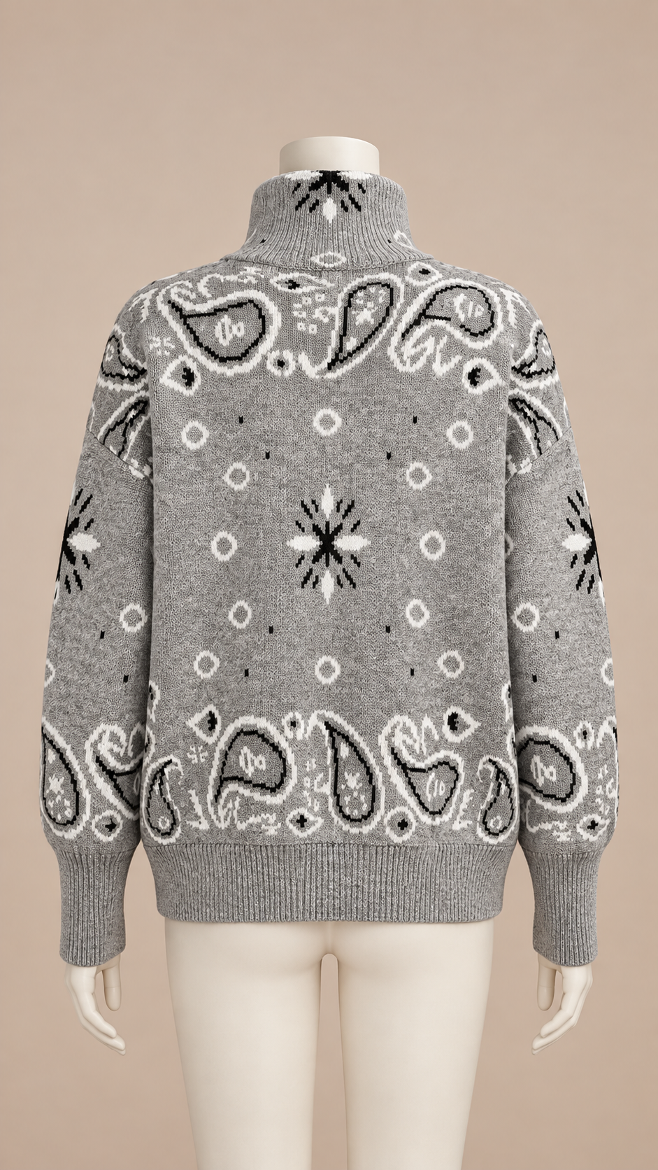 Sienna Paisley Zip Cardigan — Light Gray mannequin back
