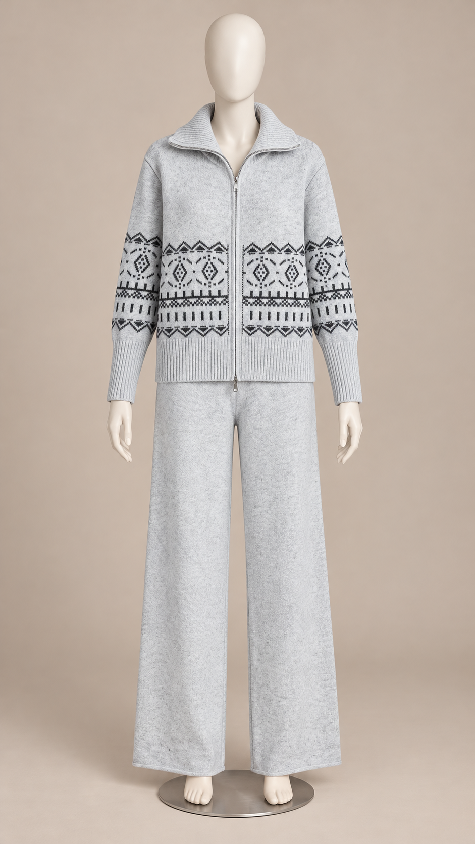 Ingeline Fair Isle Knit Set — Light Gray mannequin front