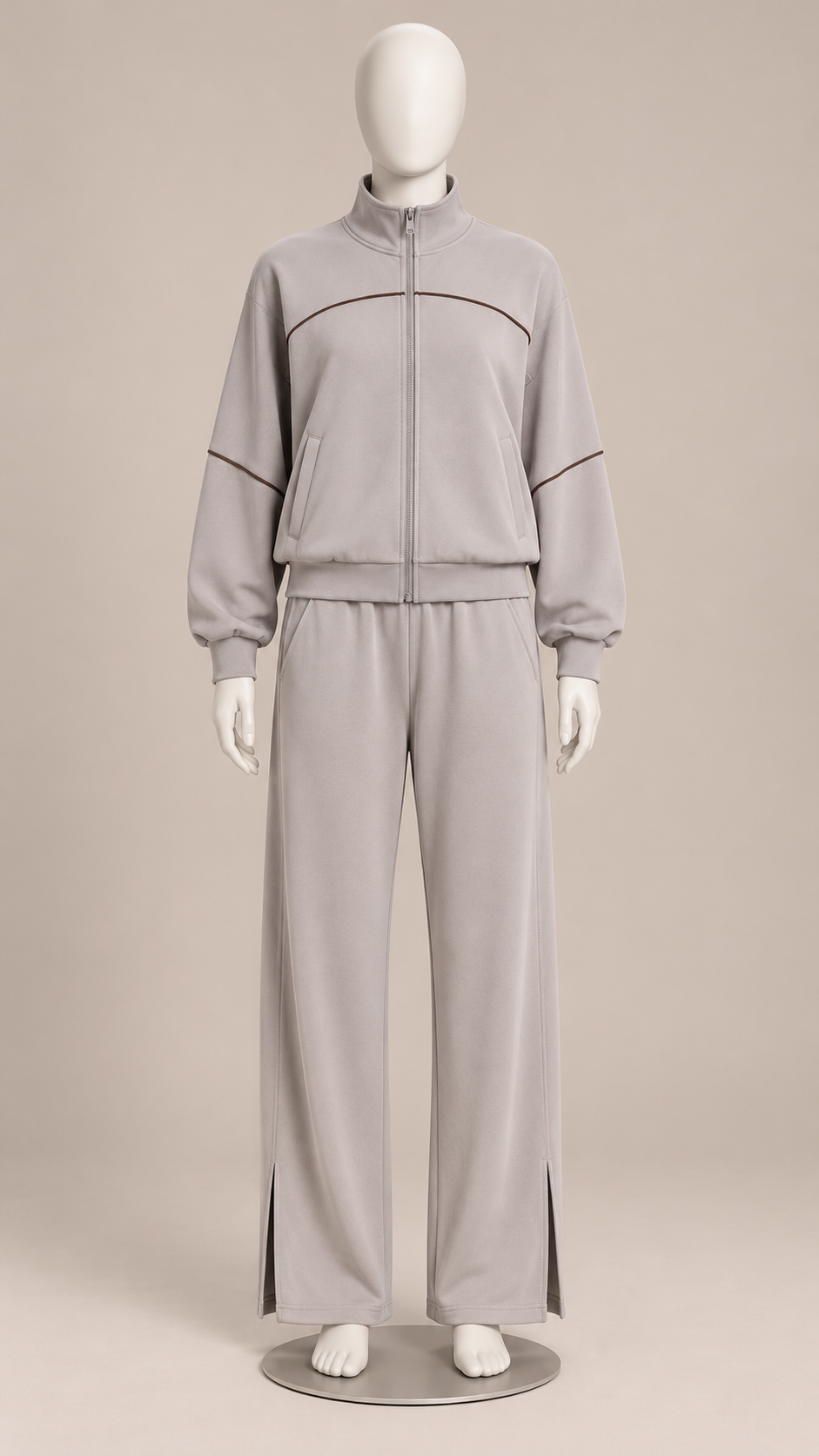 Saoirse Split-Hem Track Set — Light Gray mannequin front