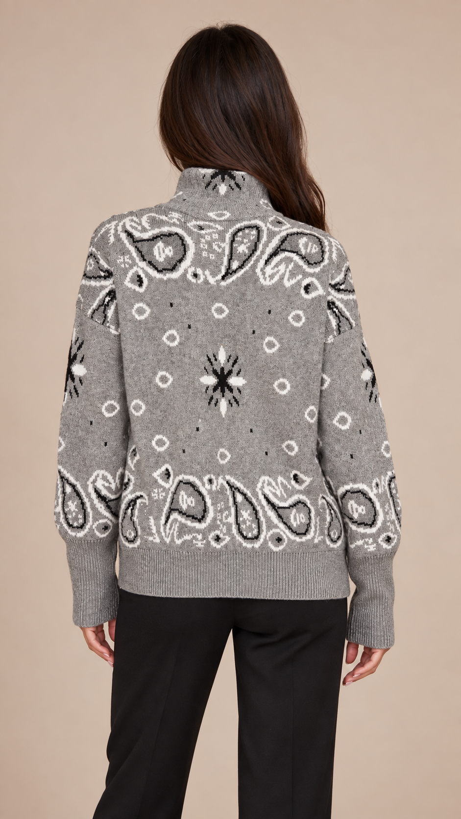 Sienna Paisley Zip Cardigan — Light Gray model back
