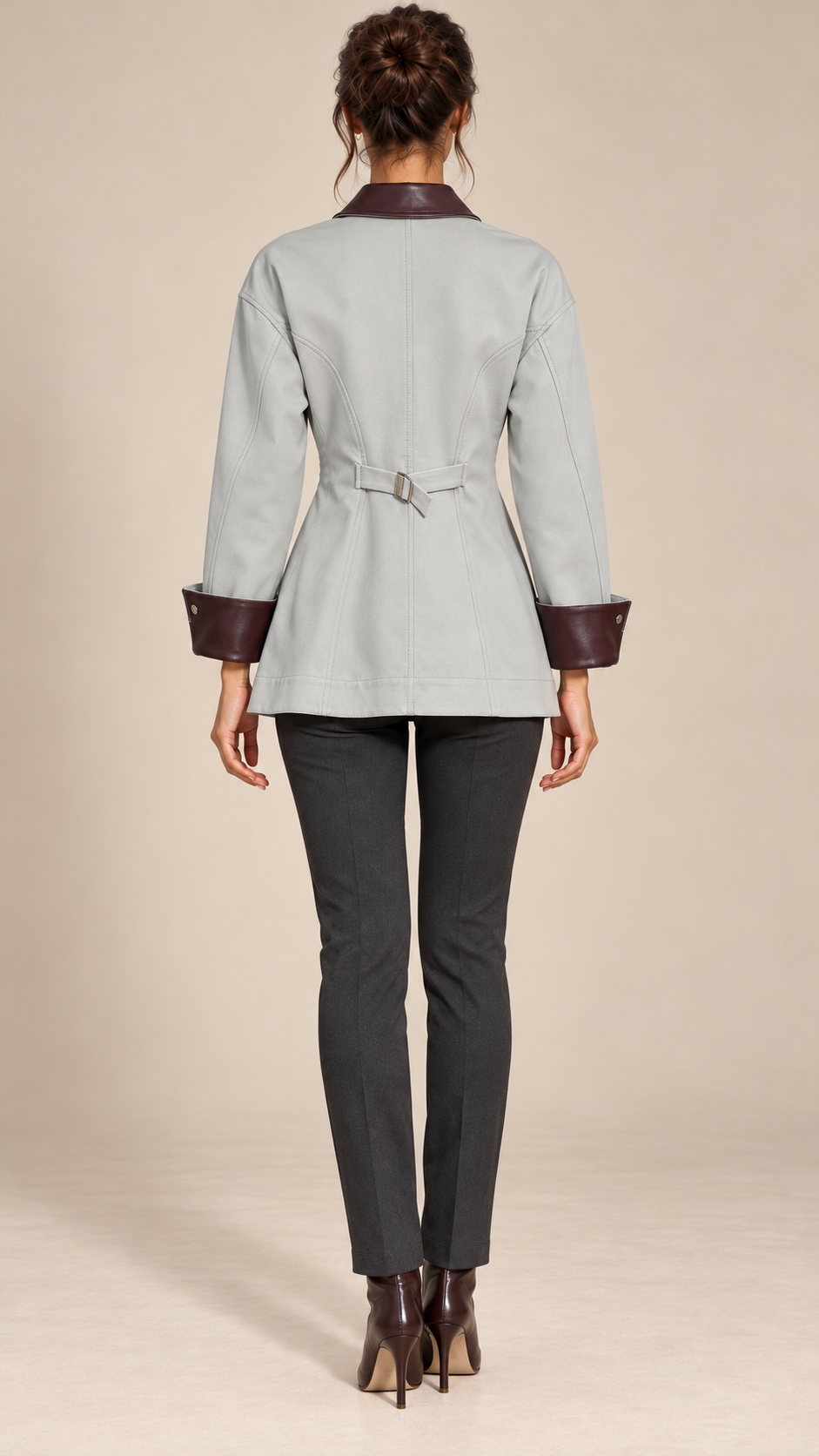Ottilie Contrast-Collar Jacket — Light Gray model back