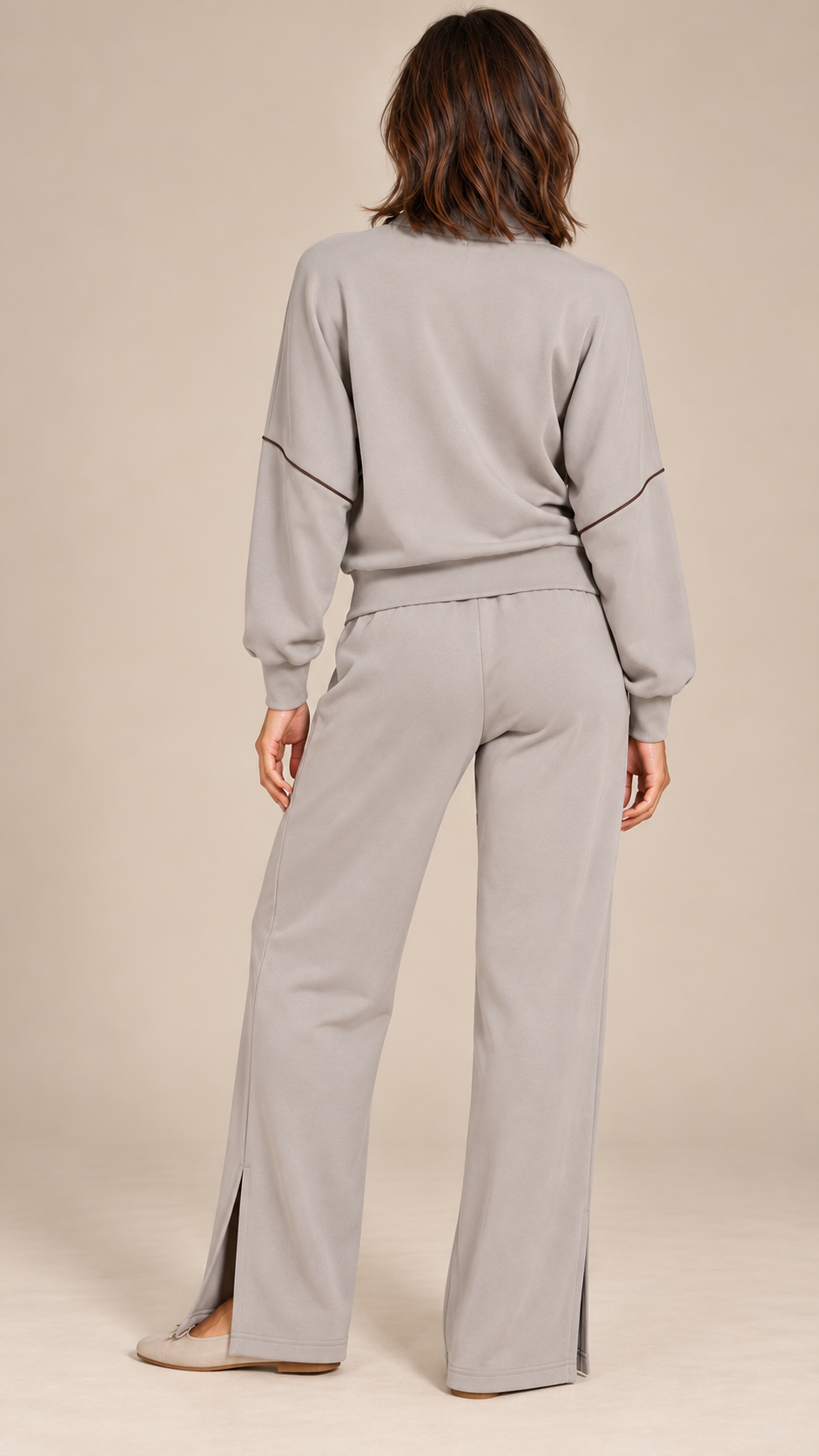 Saoirse Split-Hem Track Set — Light Gray model back