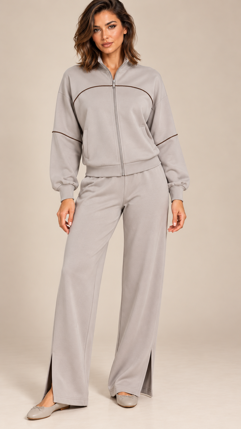 Saoirse Split-Hem Track Set — Light Gray model front