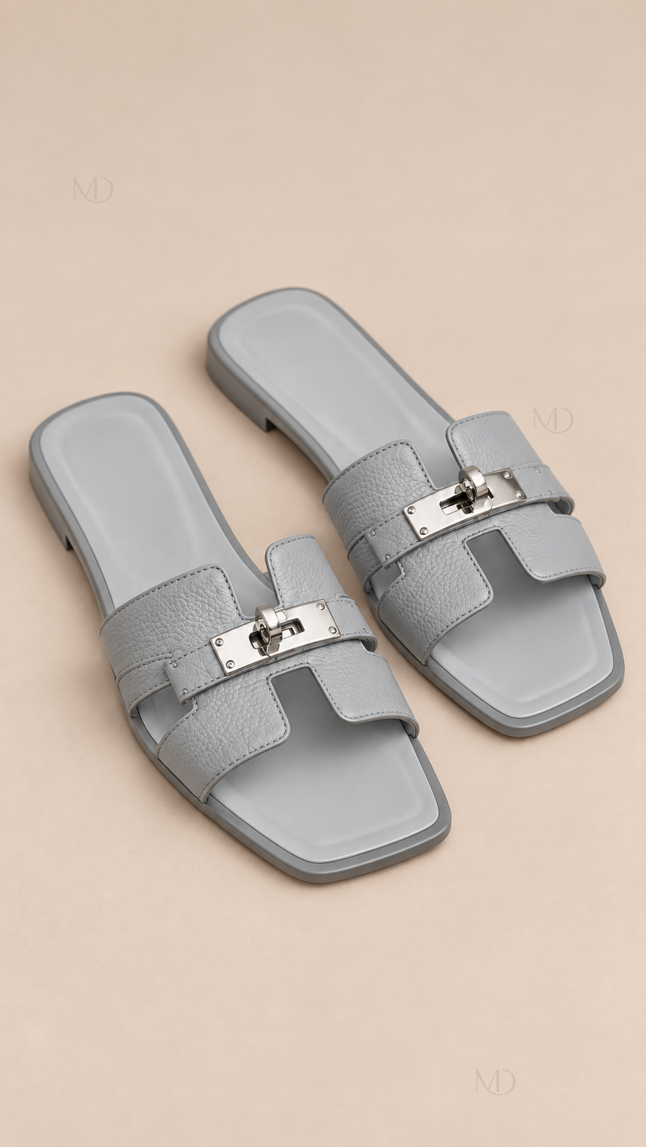 Odette Buckle Flat Slides — Light Gray product only