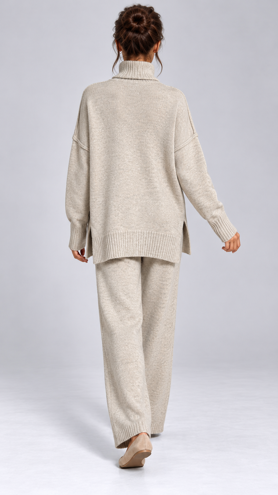 Iolanthe Split-Hem Knit Set — Light Khaki model back