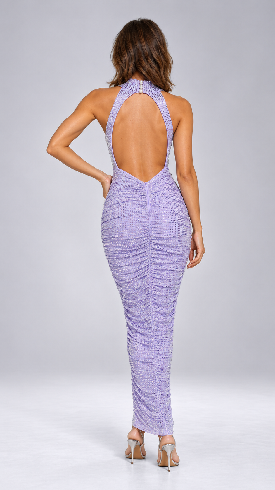 Odile Diamante Halter Maxi — Light Purple model back