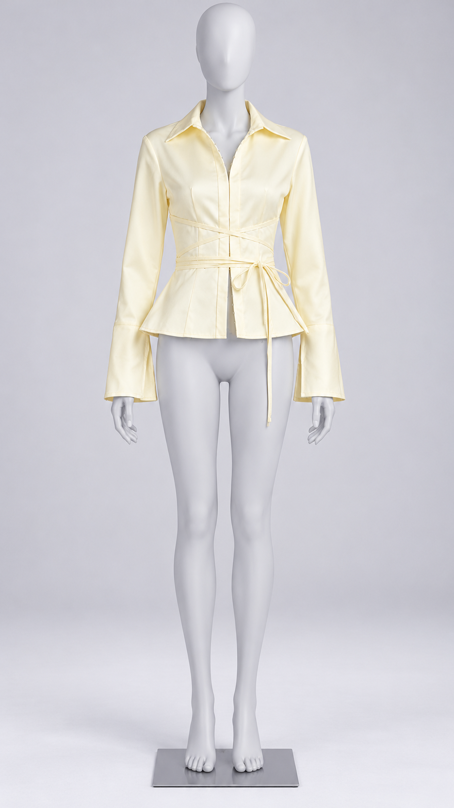 Florentine Peplum Shirt — Light Yellow mannequin front