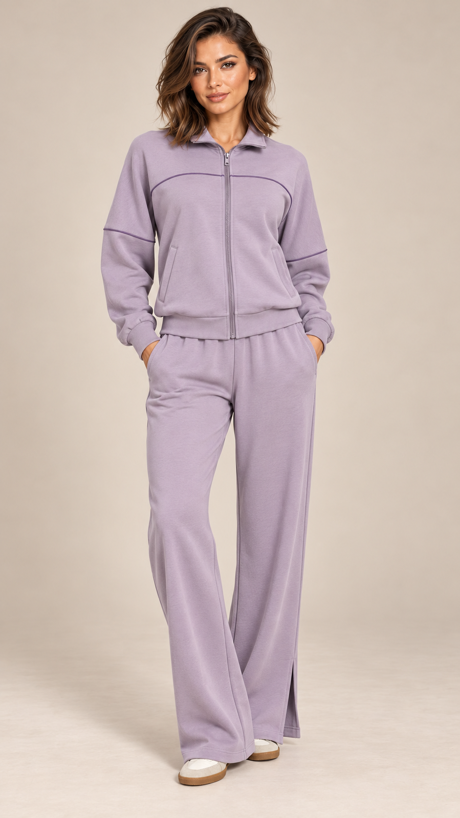 Saoirse Split-Hem Track Set — Lilac Gray model front