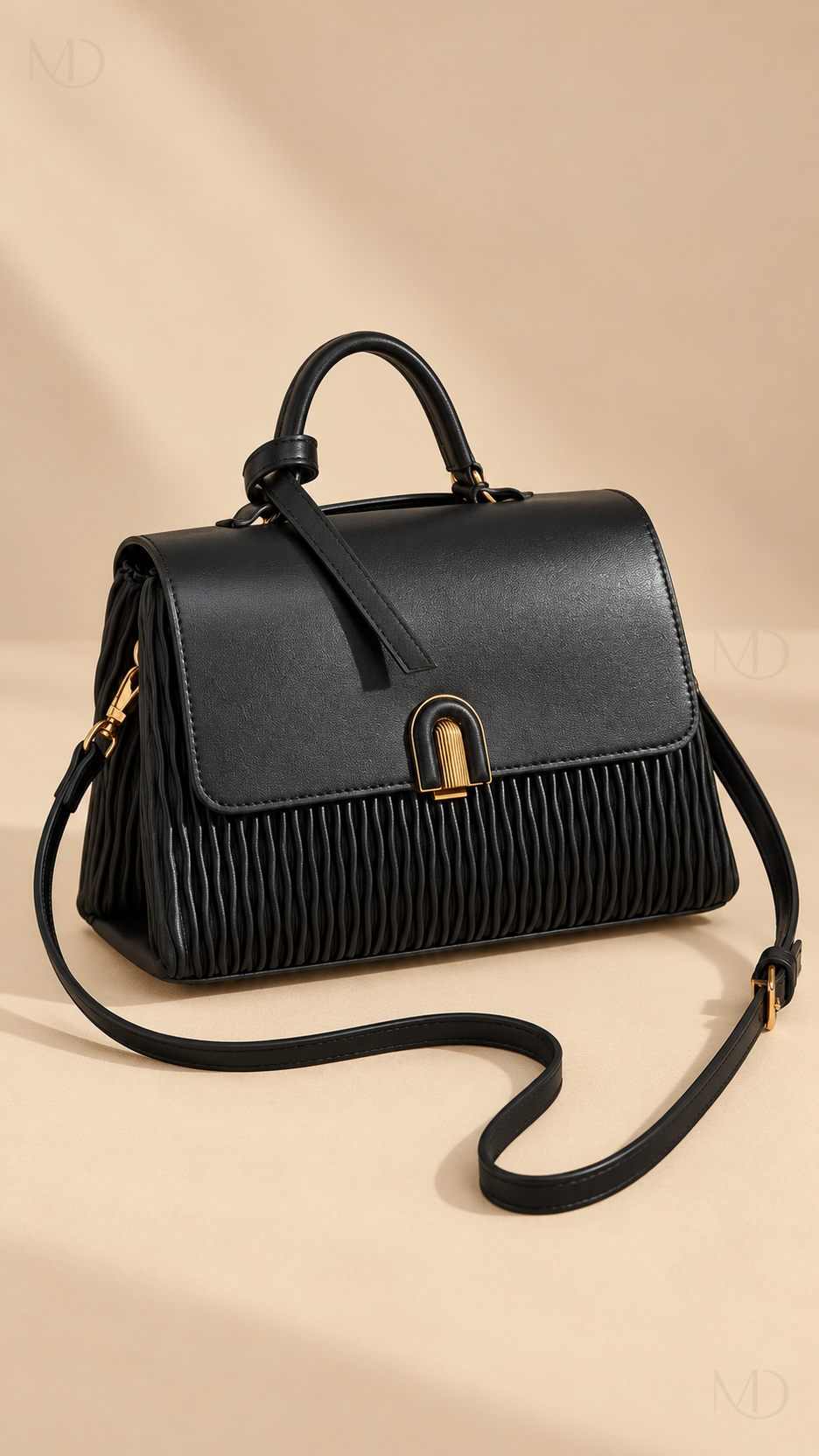 Lumi Pleated Flap Bag - Black product close-up