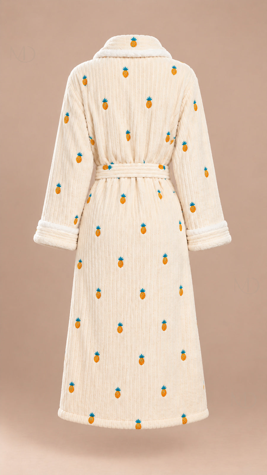 Lumi Flannel Robe beige pineapple print mannequin back