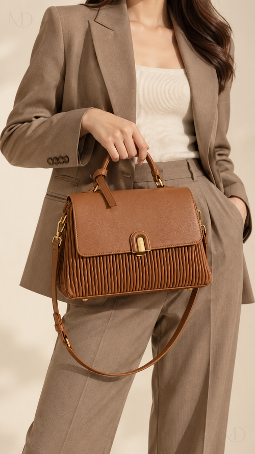 Lumi Pleated Flap Bag - Mocha model body-part view