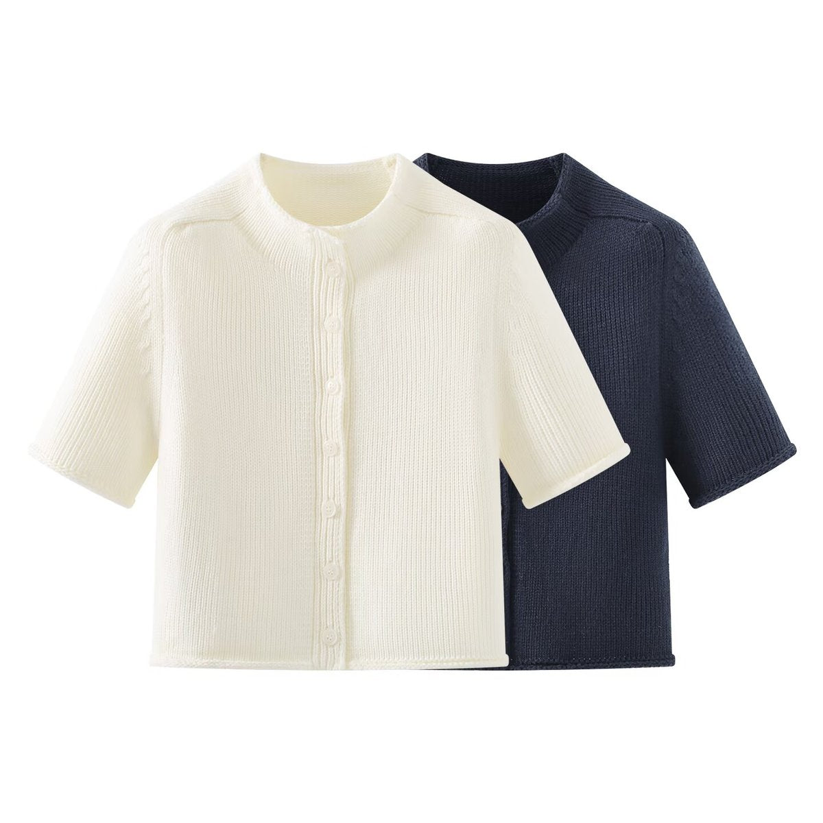 Ribbed Short-Sleeve Knit Cardigan