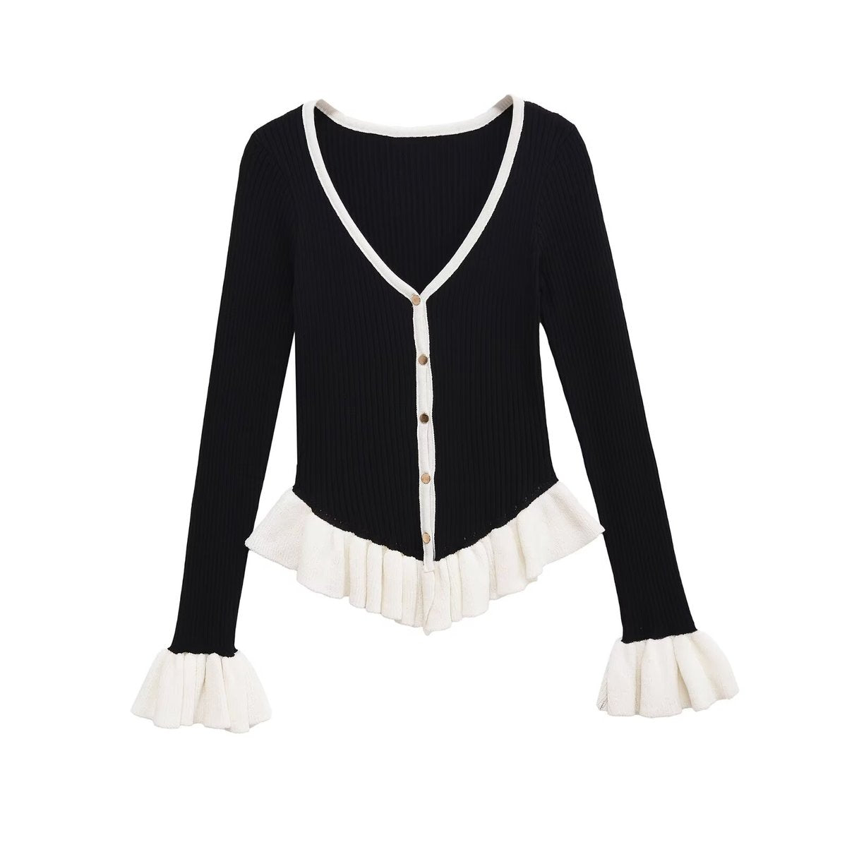 Contrast Flounce Hem Cardigan