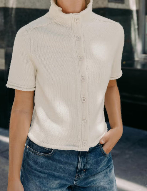 Ribbed Short-Sleeve Knit Cardigan