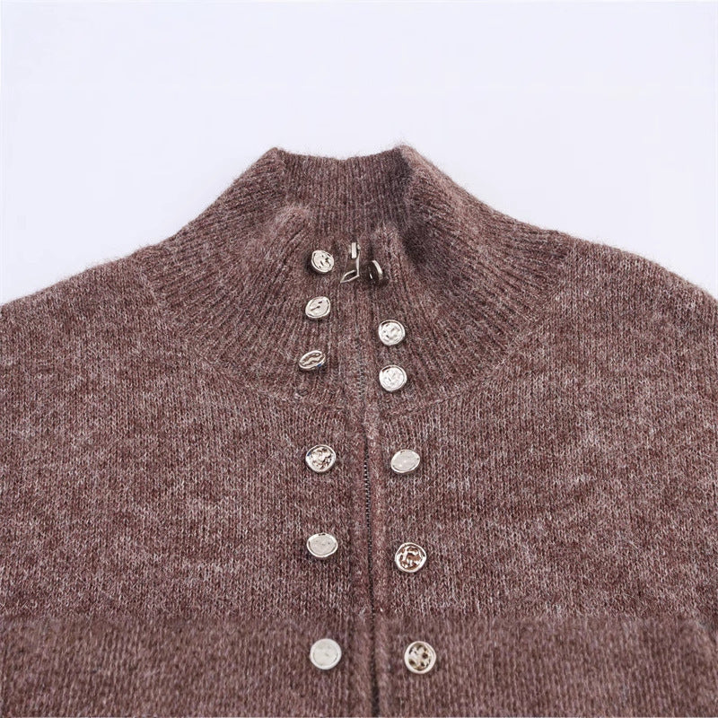 Button-Zip Cardigan