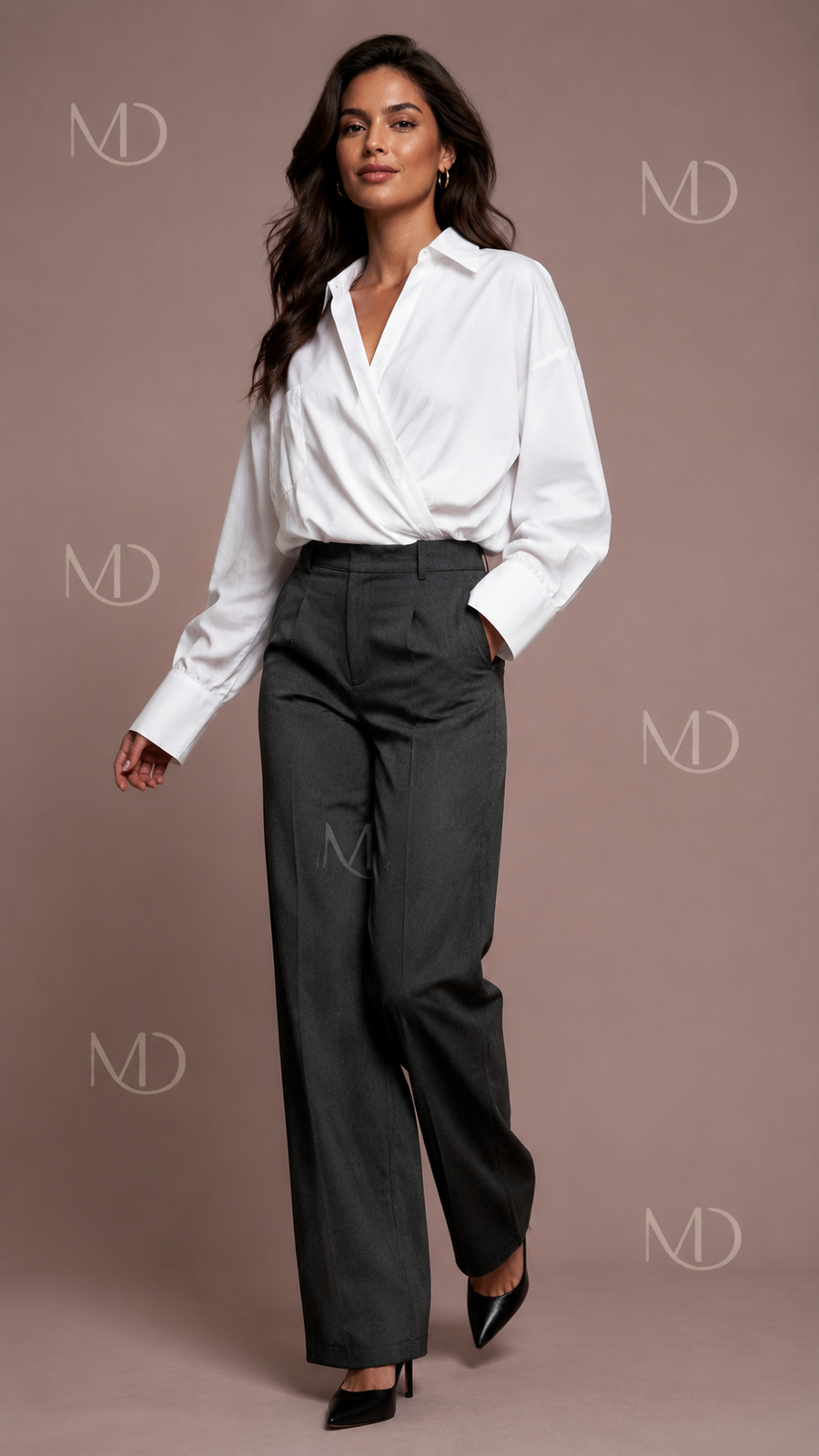Margaux Wrap Poplin Shirt White on model