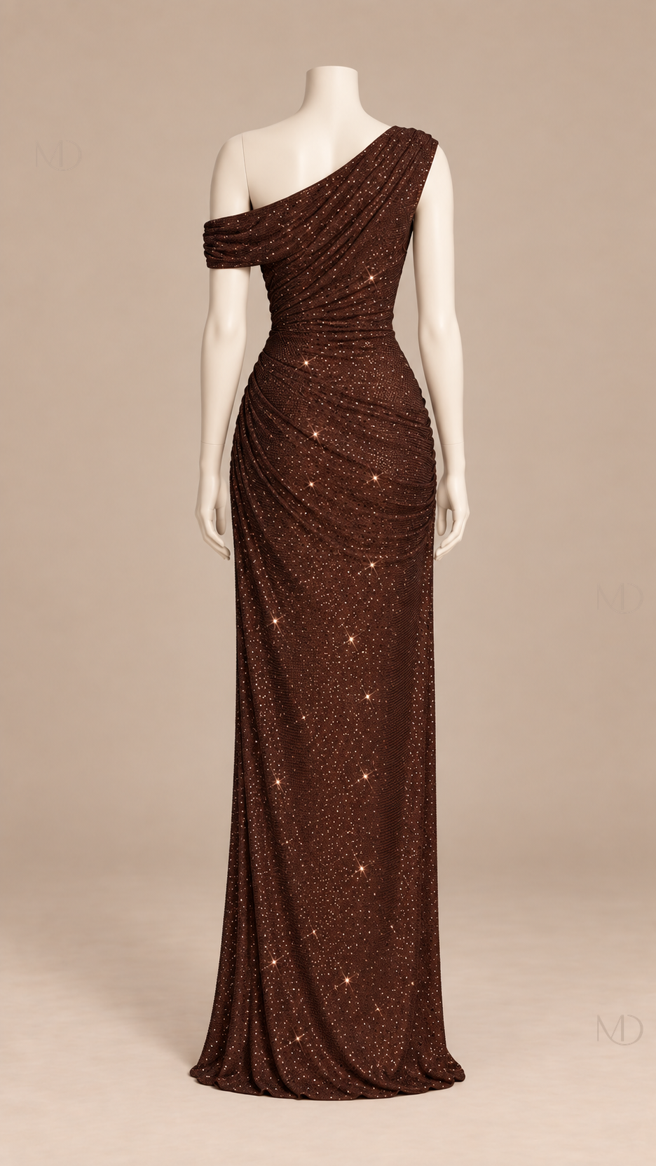 Solene Shimmer Maxi Dress — brown mannequin back