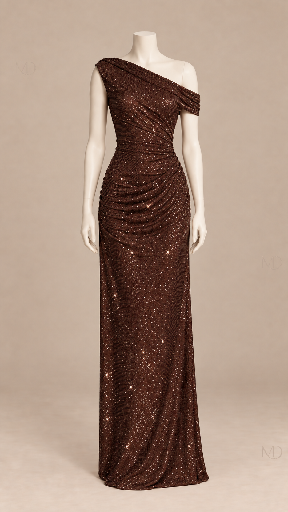 Solene Shimmer Maxi Dress — brown mannequin front