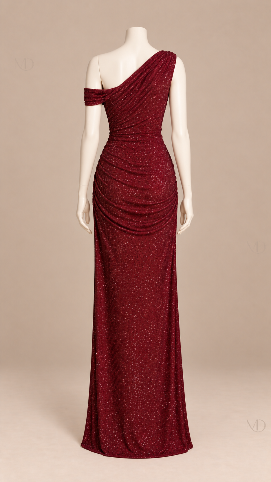 Solene Shimmer Maxi Dress — dark red mannequin back
