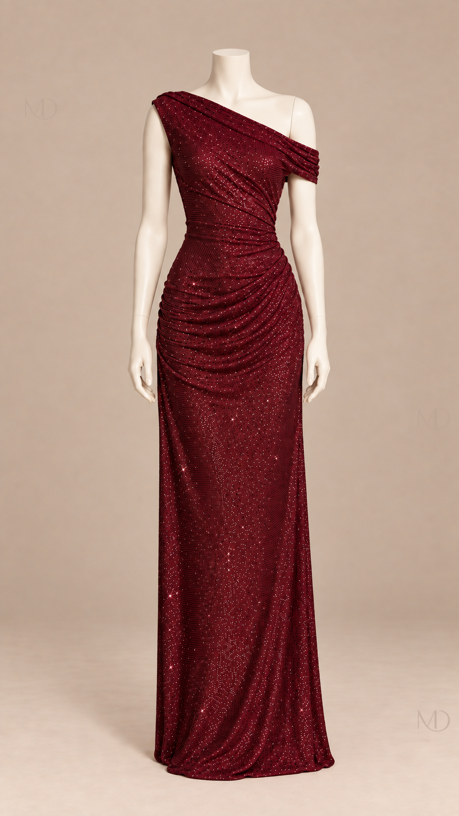 Solene Shimmer Maxi Dress — dark red mannequin front