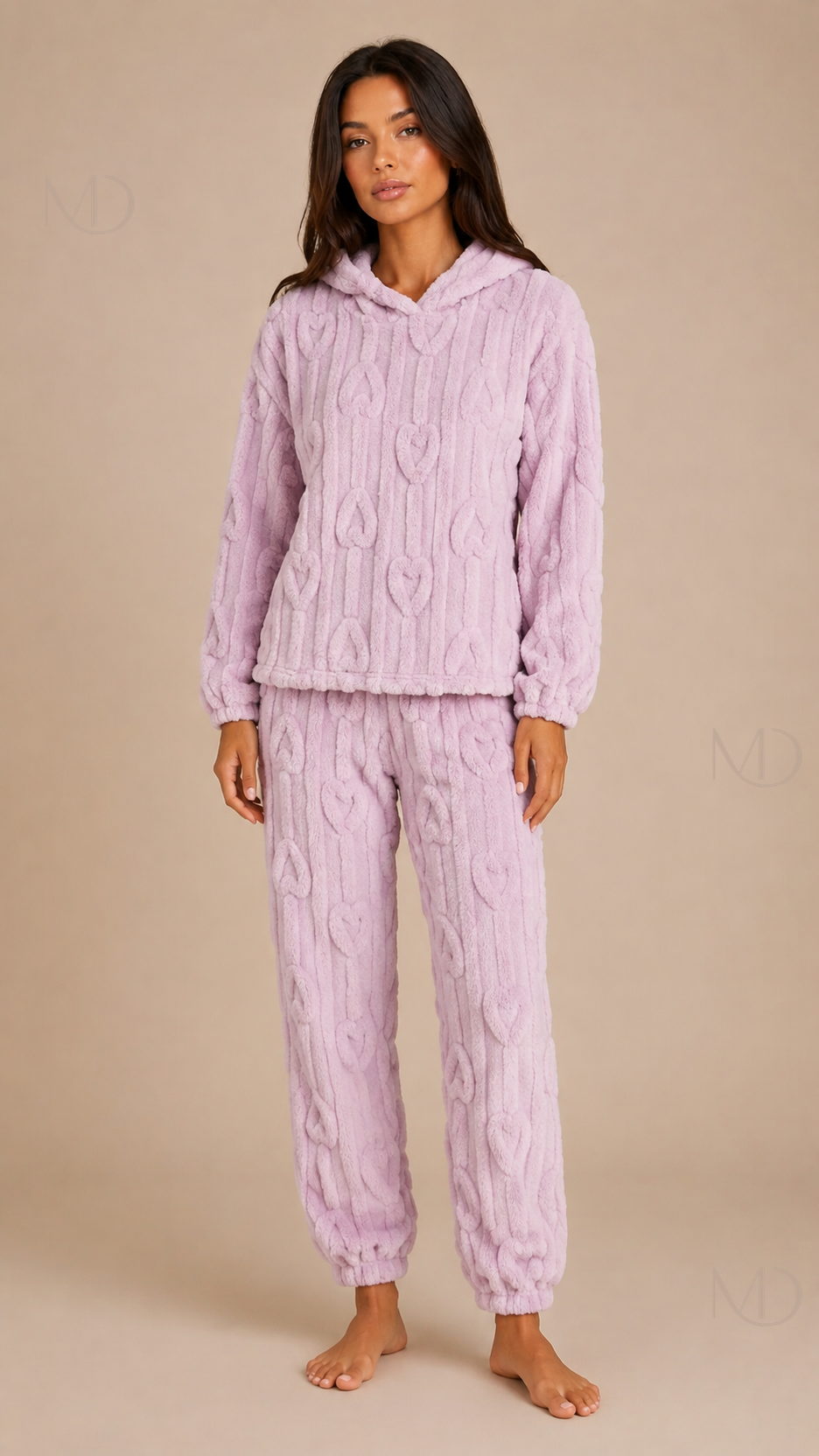 Bijou Heart Hooded Pyjamas — lavender 01 model