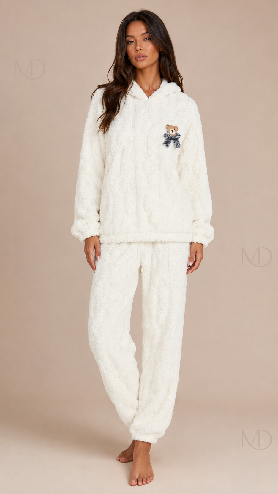 Bijou Heart Hooded Pyjamas — white bear 01 model