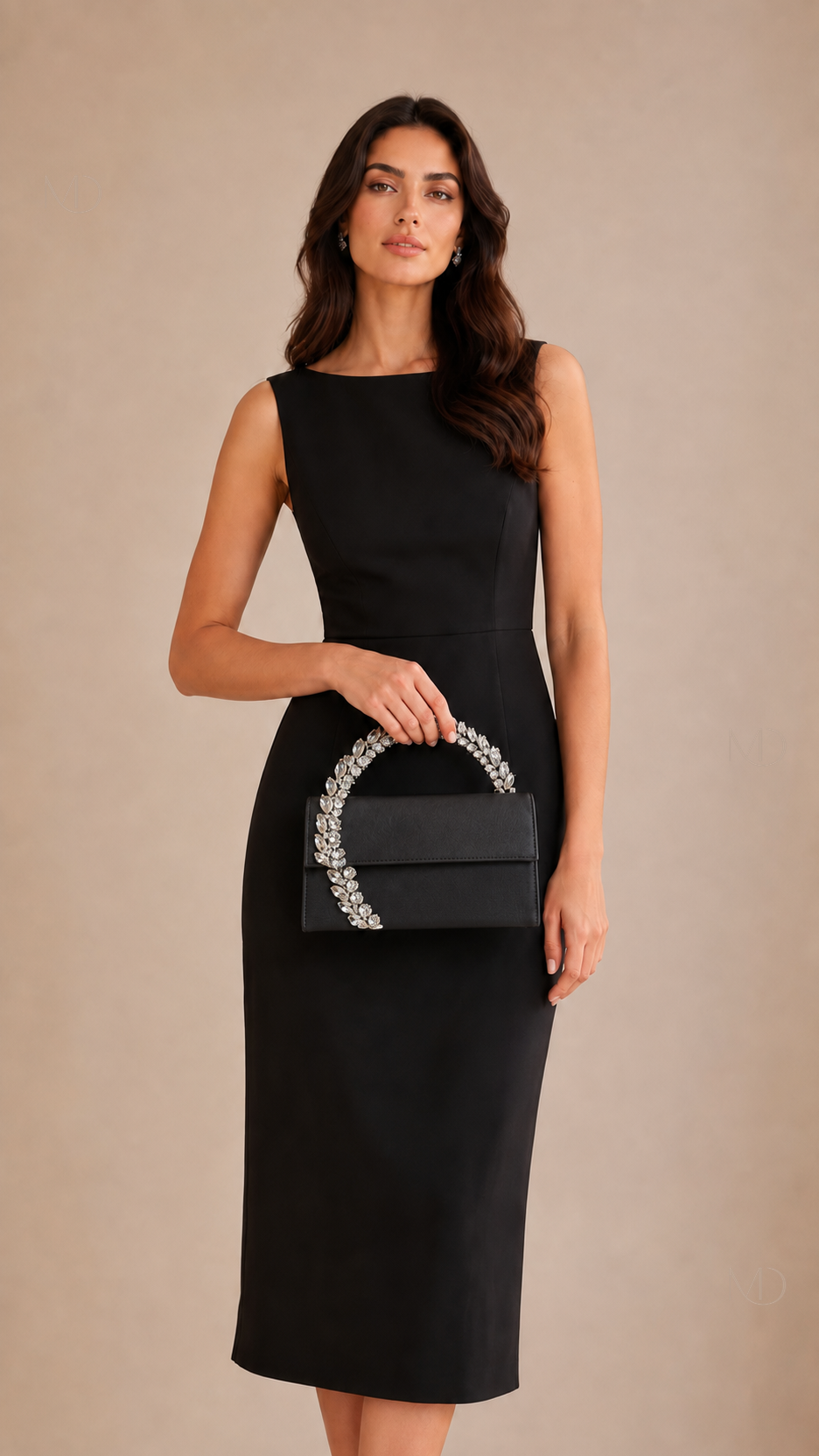 Astrid Crystal Evening Bag black held by model