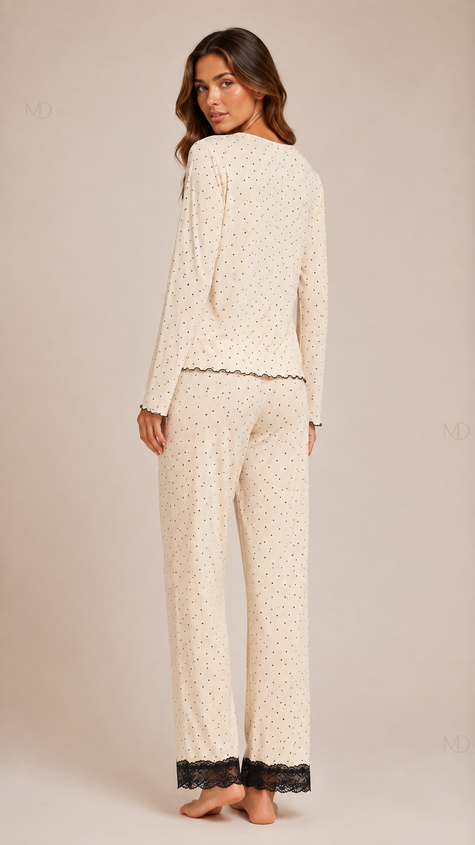 Lumi Polka Dot Pajama Set — apricot 02 back