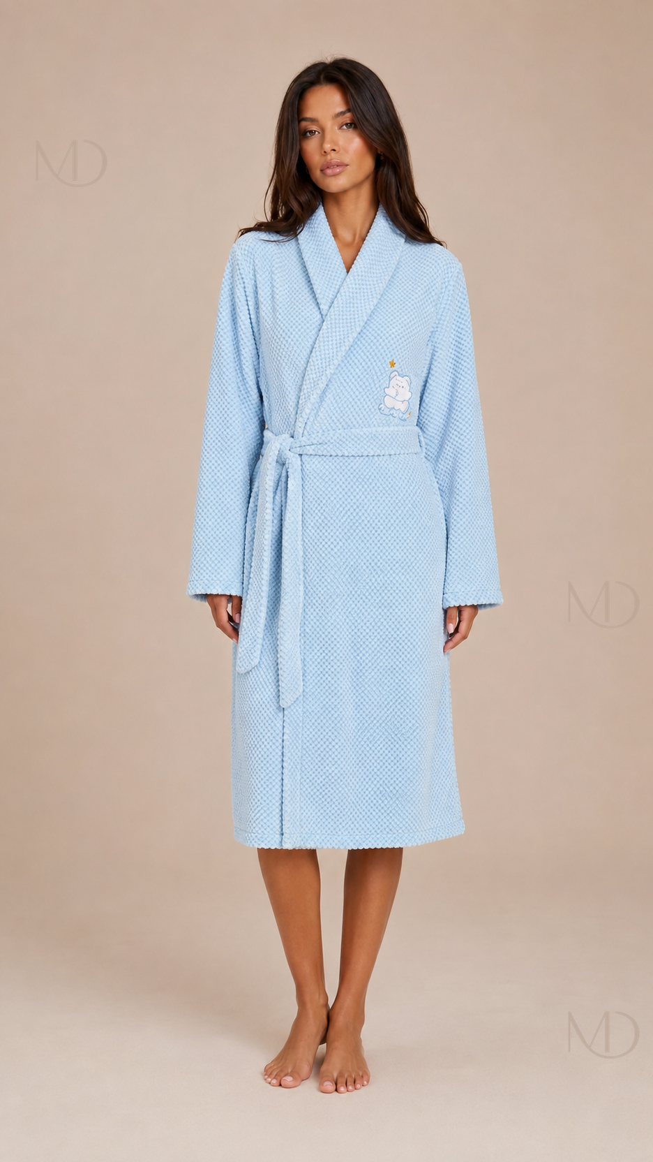 Noelle Waffle Bath Robe — blue 01 model